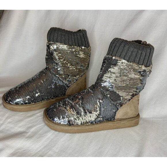 Victoria’s Secret Pink Slipper Boots Womens Size S 5/6 RARE Sequin Knit Faux Fur - Picture 11 of 16